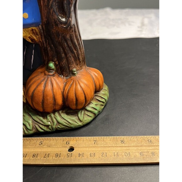Vtg Hobbyist Ceramic Scarecrow Jack O Lantern Pumpkin Lights Up Fall Harvest - Picture 8 of 16